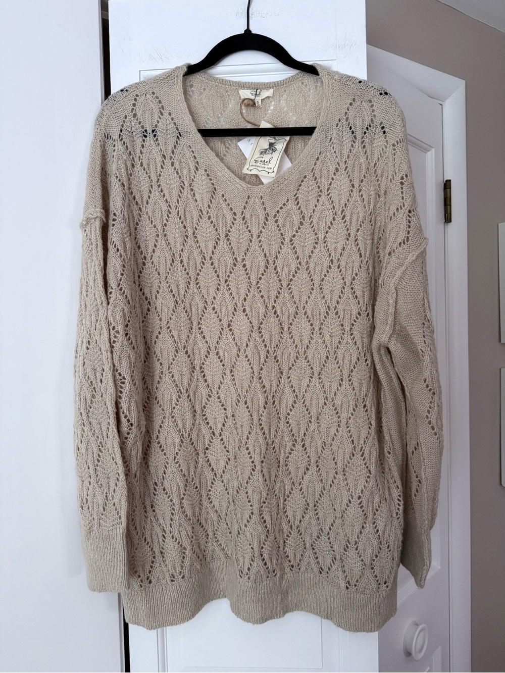 NWT Easel Los Angeles Pointelle Open Knit Oversized Sweater Small